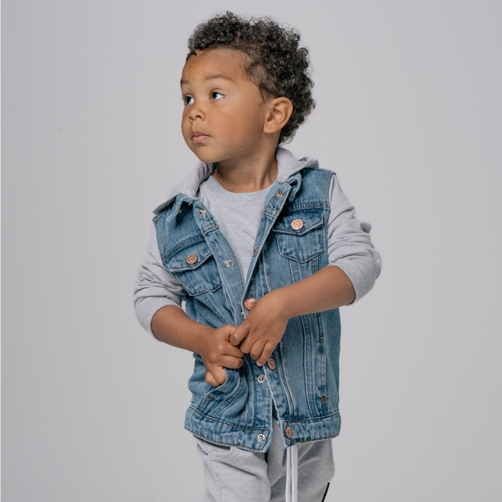 NWT | Little Bipsy Kids Hooded Long Sleeve Denim Jacket Grey | Toddler Baby
